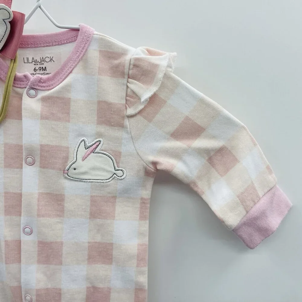 Lila & Jack Baby Girls Size 9 Months Pink‎ & White Plaid Snap Playsuit/Headband